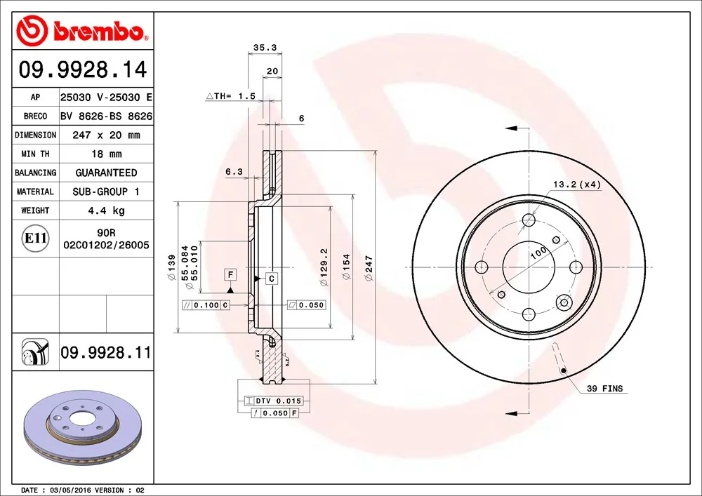 BREMBO Bremseskiver Front (AYGO, C1, 107) - Billede 2